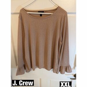 J. Crew Metallic Rose Knit Top with Ruffled Sleeves. XXL